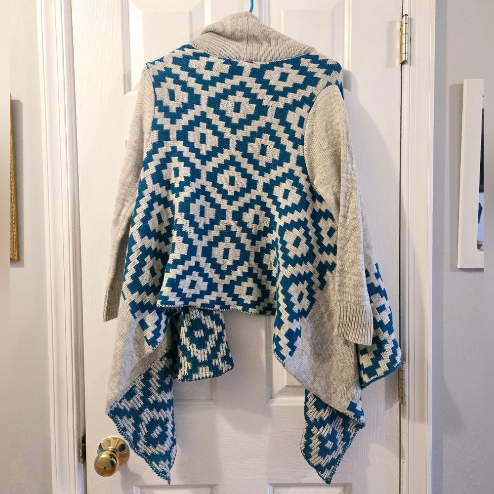 Oversize Aztec Patterned Open Front Cardigan Petite Small